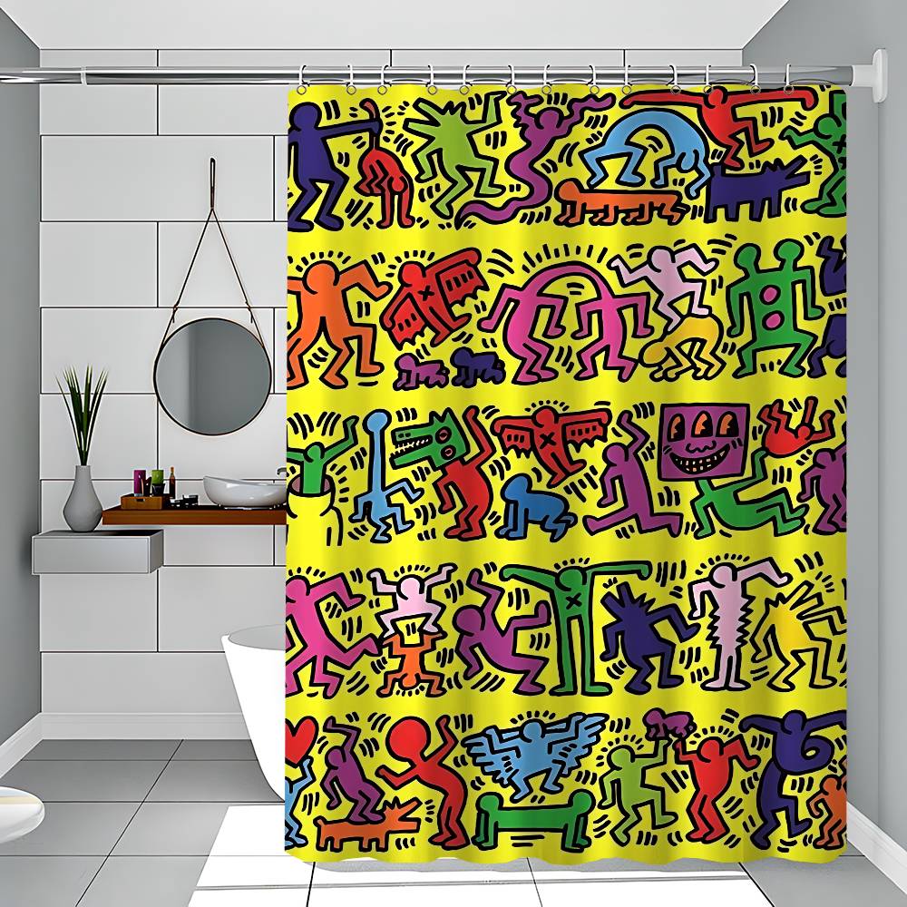 

Cartoon K-Keith Haring Pattern Bathroom Shower Curtain Bathroom Partition Curtain Light Opaque Waterproof Material Bathroom 150x180 cm
