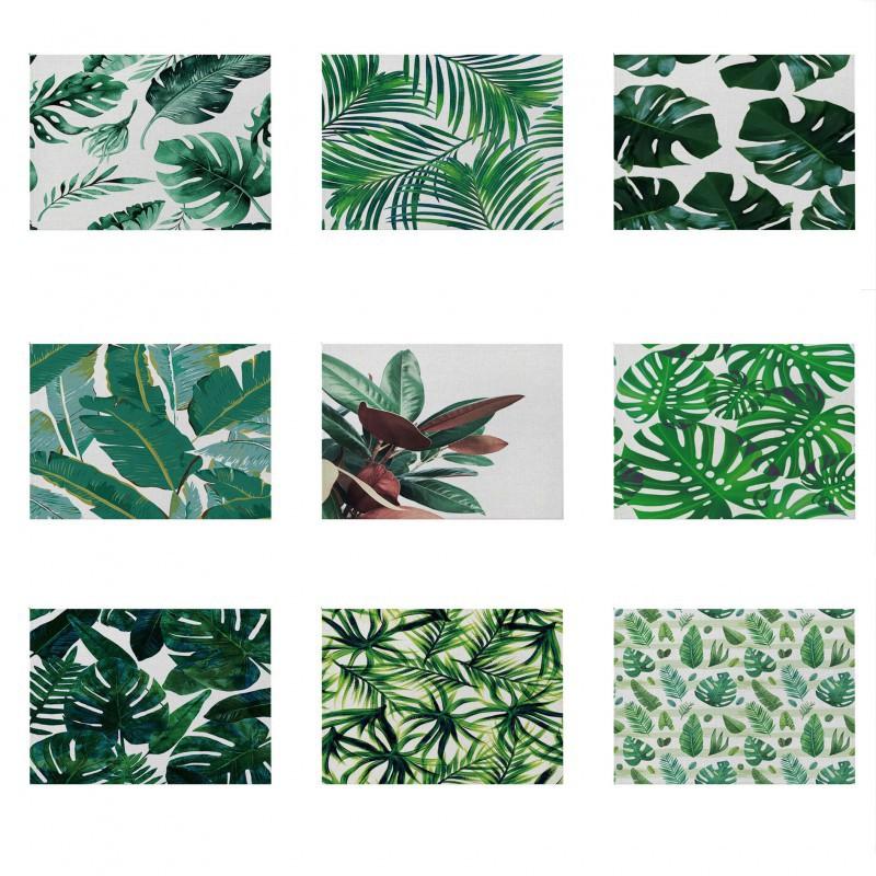 Natural Linen Placemat Set Tropical Plant Print Heat Resistant Table Mat Dining Kitchen Nordic Style Square