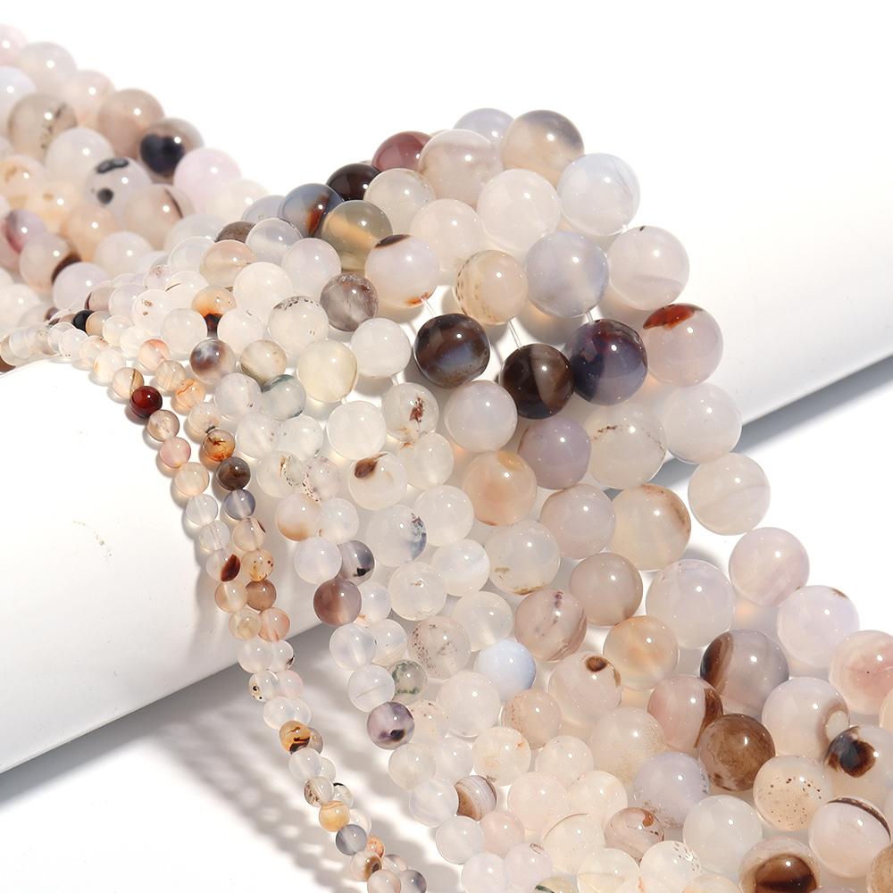 Natural White Black Color Agate Stone Beads Round Loose Beads For Jewelry Making DIY Necklace Bracelet Accessories 4/6/8/10/12mm