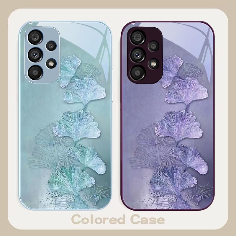 Goldene Ginkgo-Blätter Samsung Galaxy S23 U Ltra 24 Plus S20 P Lus 21 FE S25 Ultra A70 A72 73 51 52 53 Gehärtetes Glas Handyhülle
