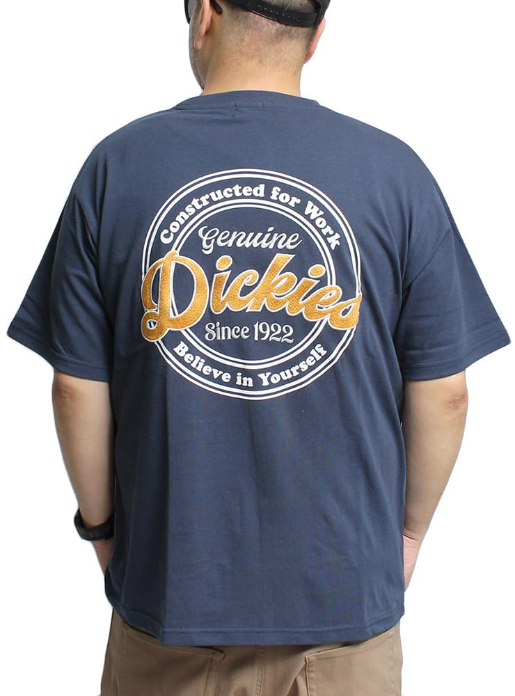 

GENUINE DICKIES Men s Short Sleeve T-Shirt, Large Size, Back Embroidered Print, Crew Neck, Dark Blue (Size 65), Size 5L
