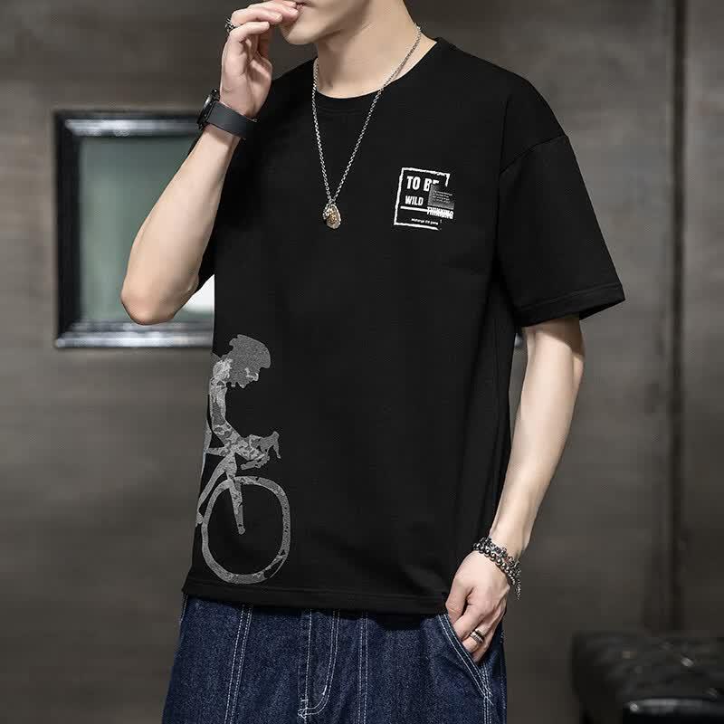 ROMON Men's Premium Short-Sleeve Round Neck Printed T-shirt
