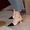 New women's shoes versatile nude pointed high heels with thick heels single shoes bag head empty sandals