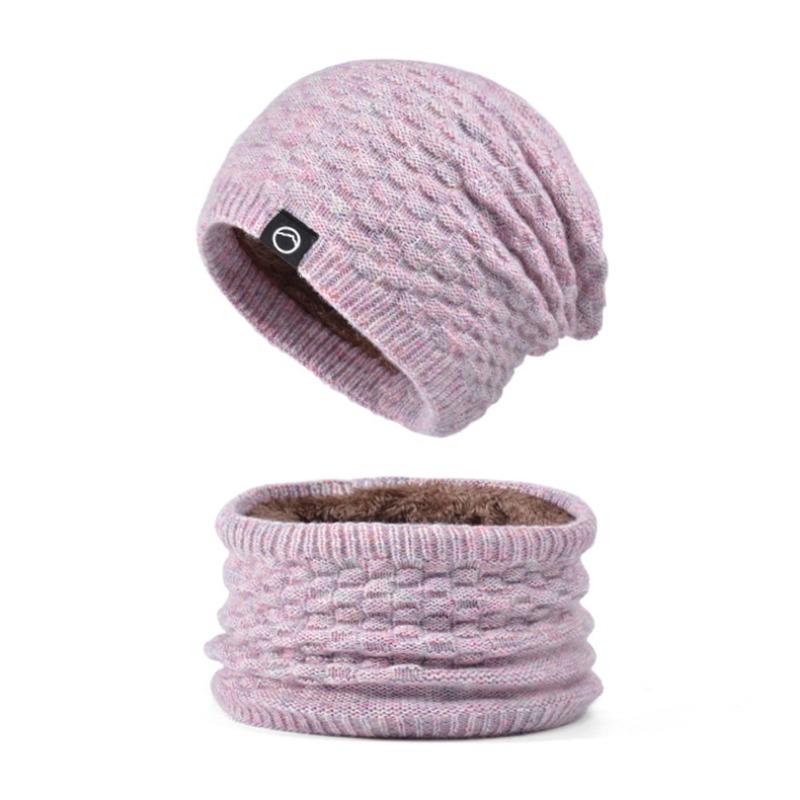 Winter hat, scarf set, women's outdoor cold protection and warmth, knitted hat, fleece ear protector, pullover, wool hat.