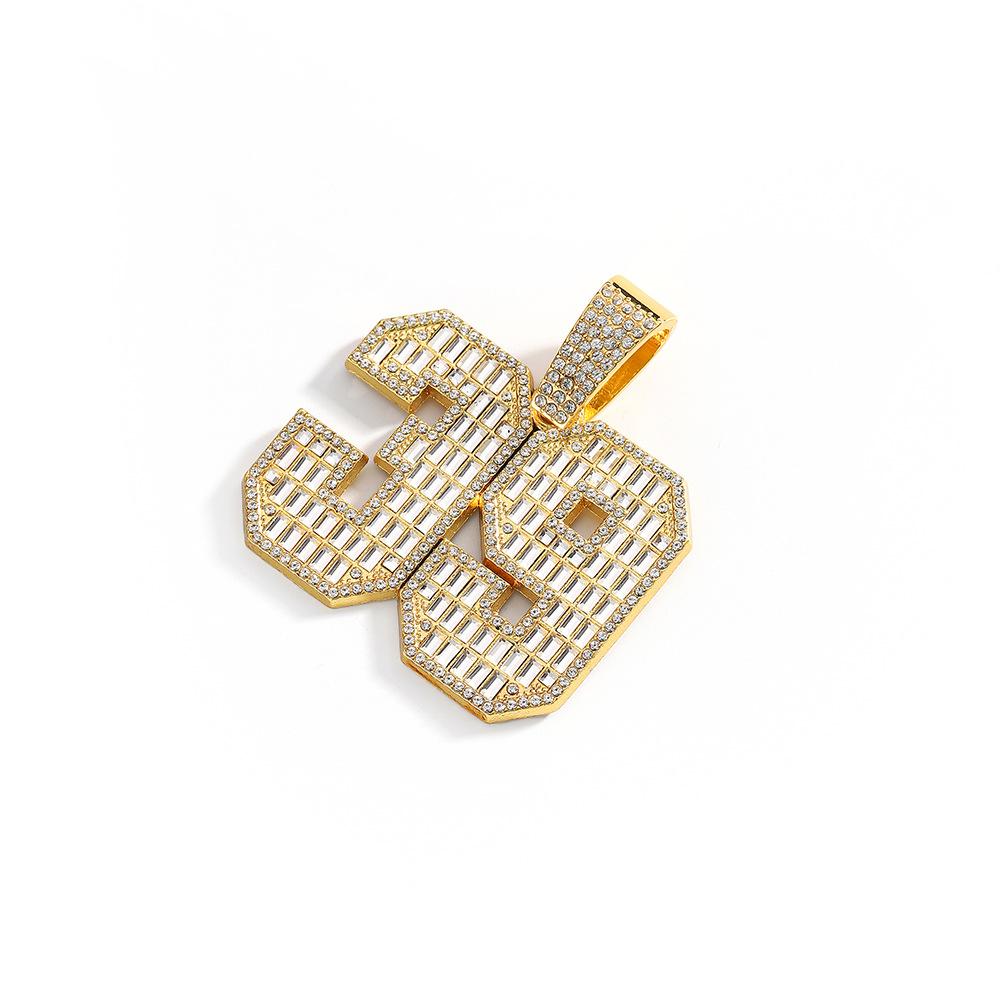 Hip Hop Necklace Flash Diamond Cuban Chain Exaggerated Number 39 Graphic Full Diamond Pendant Necklace