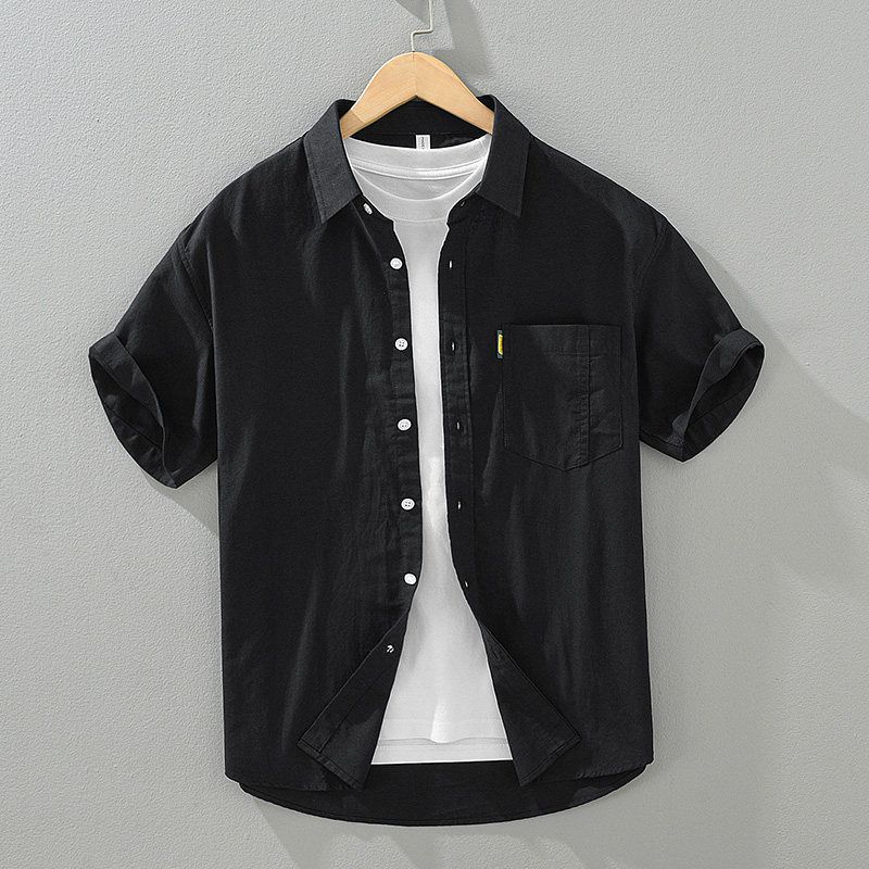 High-End Flexible Cotton White Short-Sleeve Breathable Shirt for Men, Summer Thin Style, Cool and Stylish Men s Shirt Black 3XL