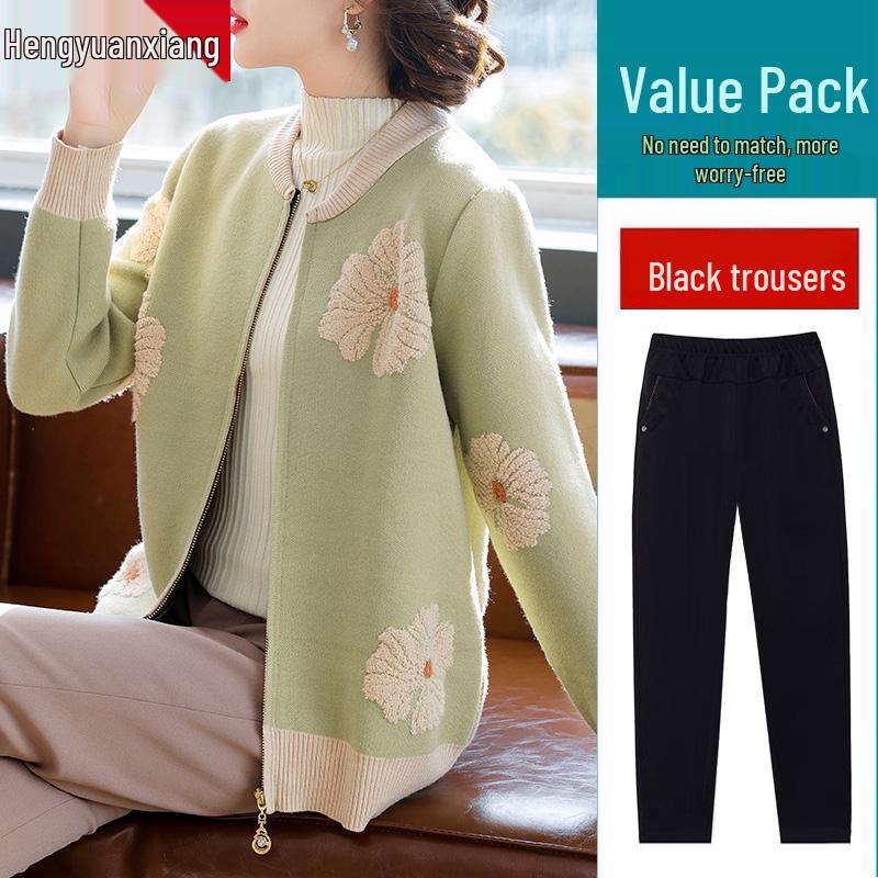 2025 New Fashionable Knitted Top: Spring & Autumn Short Jacket for Middle-Aged Women