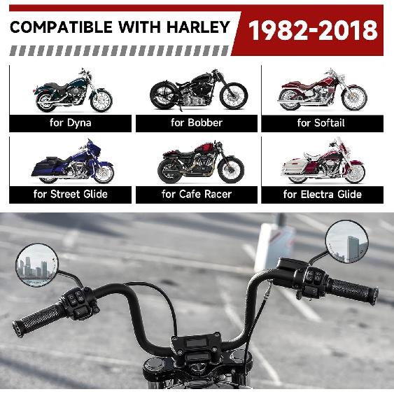 DREAMIZER 3" Motorcycle Vintage Mirrors Round Rear View Mirror 8Mm Black Compatible With Harley Davidson Dyna Bobber Softail Chopper Cruiser Cafe