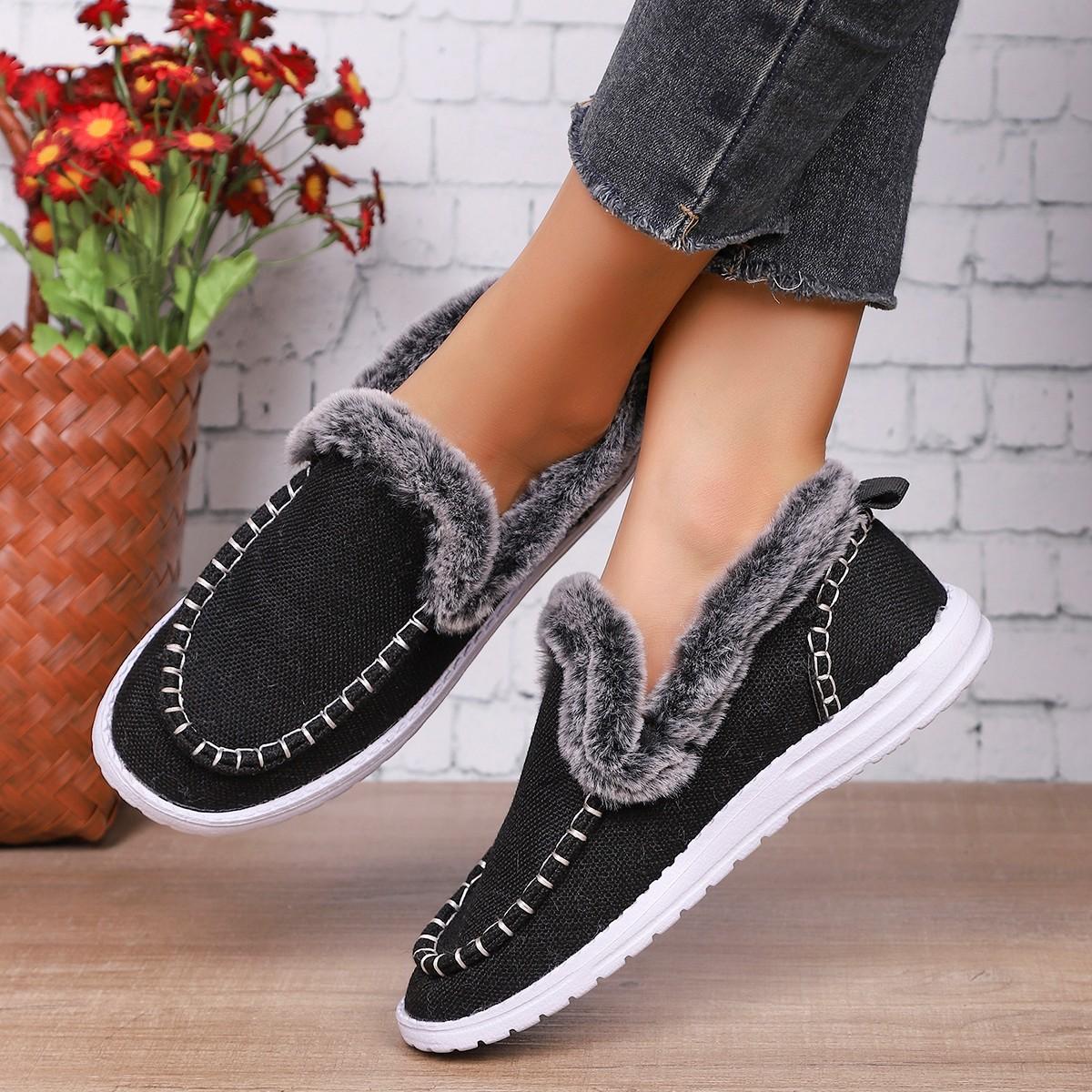 

Women s Wide Width Plush Lined Loafers, Winter Slip-On Comfort Flats, Warm Fleece Lined Casual Shoes for Women 43 чорний