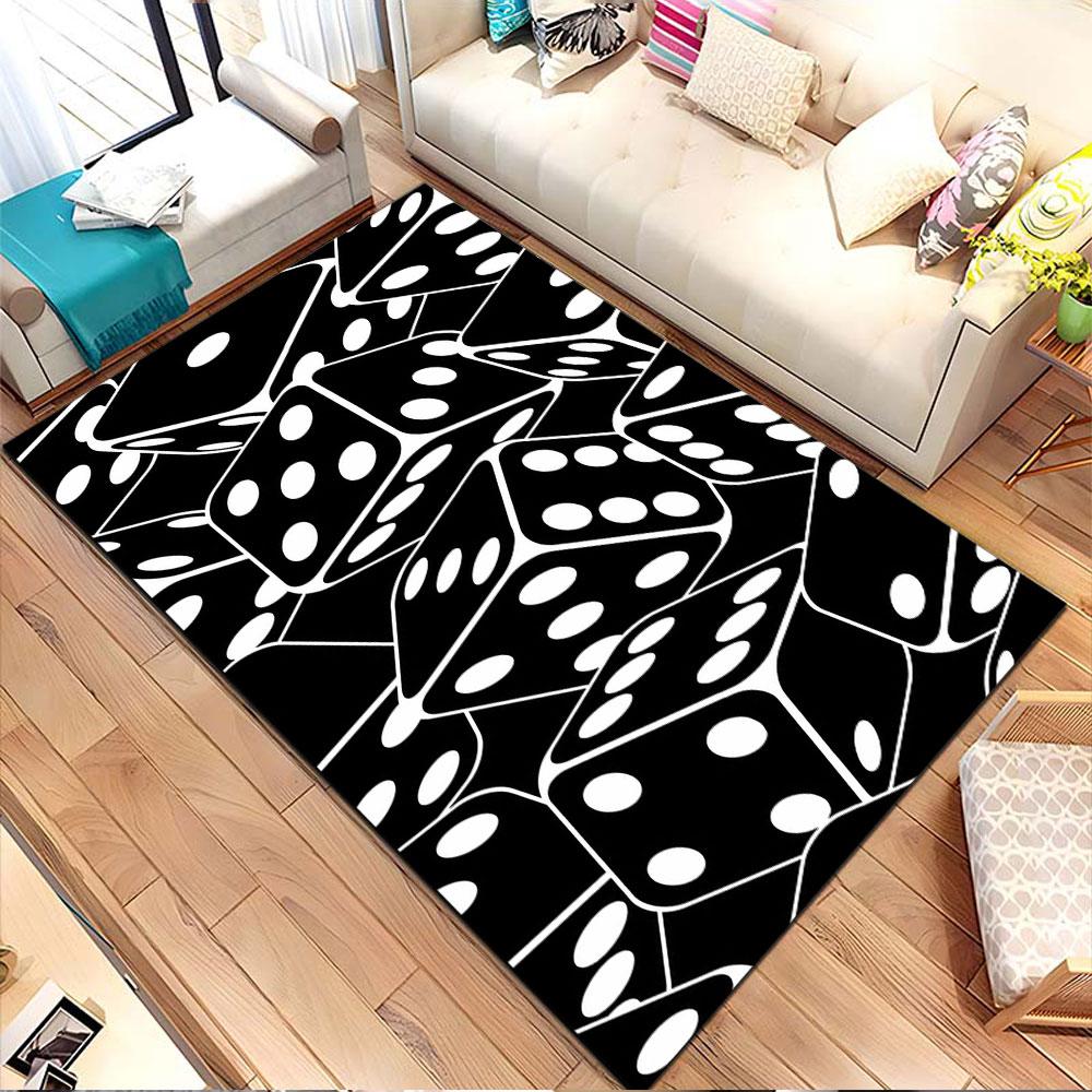 Dice Pattern in Black and White Patterned carpet, non slip mat suitable for living room and bedroom sofas
