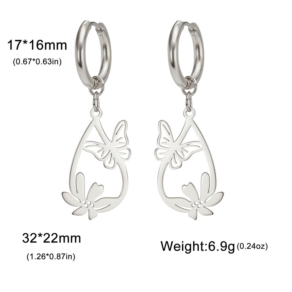 Teamer Butterfly and Flower Waterdrop Pendant Earrings Women Girls Stainless Steel Gold Color Hoop Earring Bohemian Jewelry Gift
