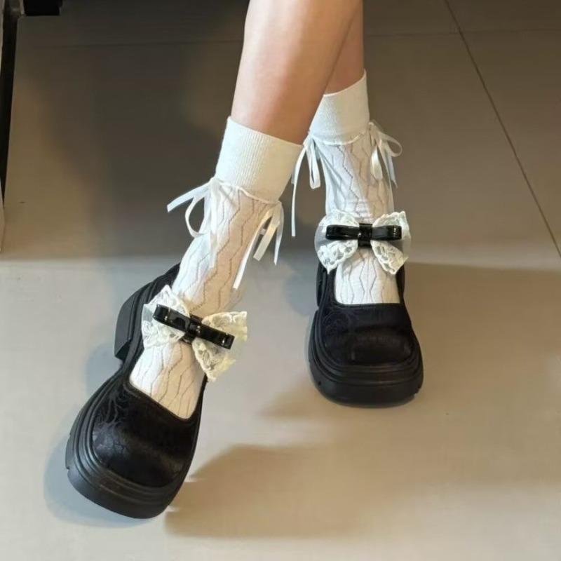 Big head bow small leather shoes women s autumn new retro Velcro Mary Jane shoes women s single shoes 35 чёрный