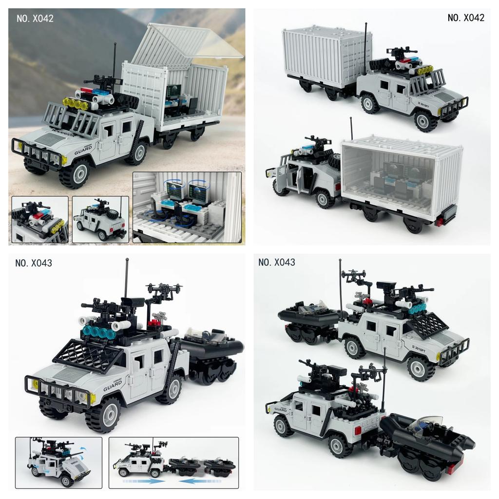 MOC Small-Parts Police SWAT Emergency Command Container Armored Vehicles / Water Rescue Team Hummer Boat Weapon Building Block Set Toy
