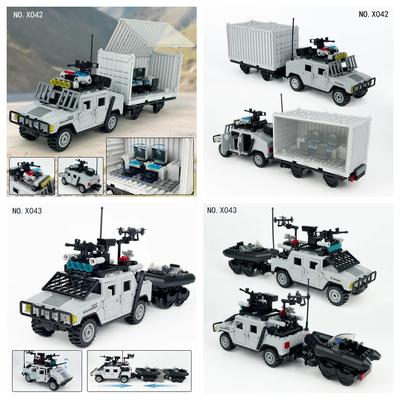 MOC Small-Parts Police SWAT Emergency Command Container Armored Vehicles / Water Rescue Team Hummer Boat Weapon Building Block Set Toy
