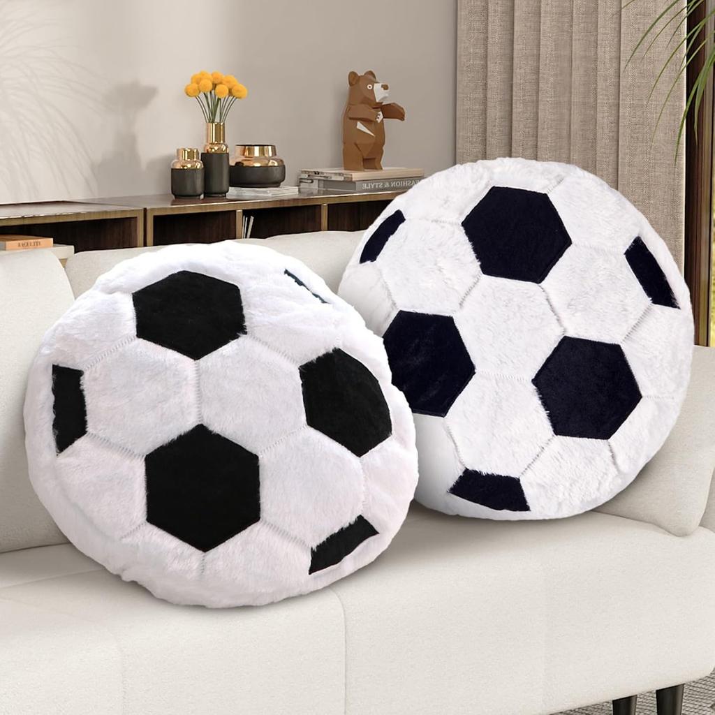 Kids' Ball Plush Pillow - Compressible Soft Long-Haired Soccer, Basketball, Baseball & Stuffed Animal Bed Cushion with Team Logos-Like Patterns