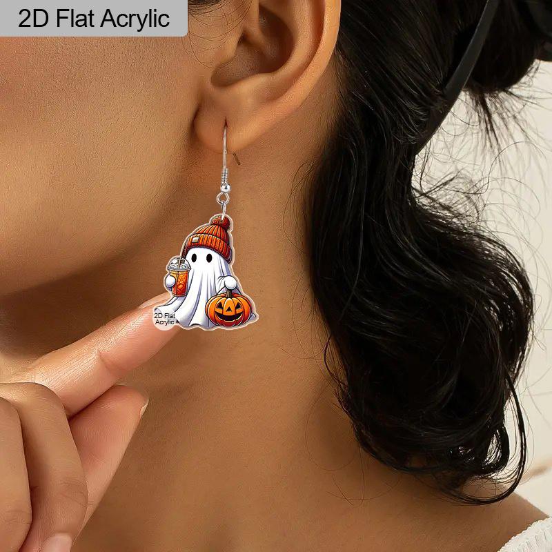 2D Flat Halloween Acrylic Earrings Decoration Cute Pumpkin Ghost Pattern Pendant Jewelry Ladies Holiday Gift