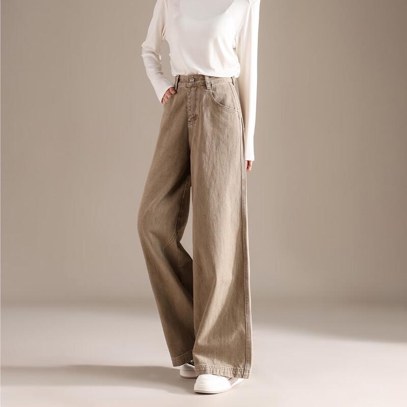 

RAIN.CUN Women s Khaki Straight-Leg Floor-Length Jeans 30