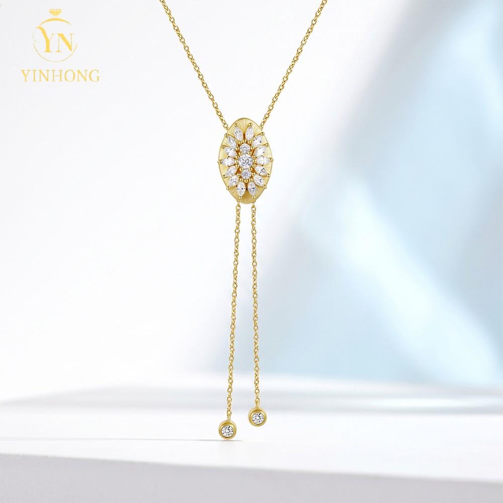 Adjustable Bolo Lariat Necklace 925 Sterling Silver Oval Pendant with Marquise Moissanite Stones for Women