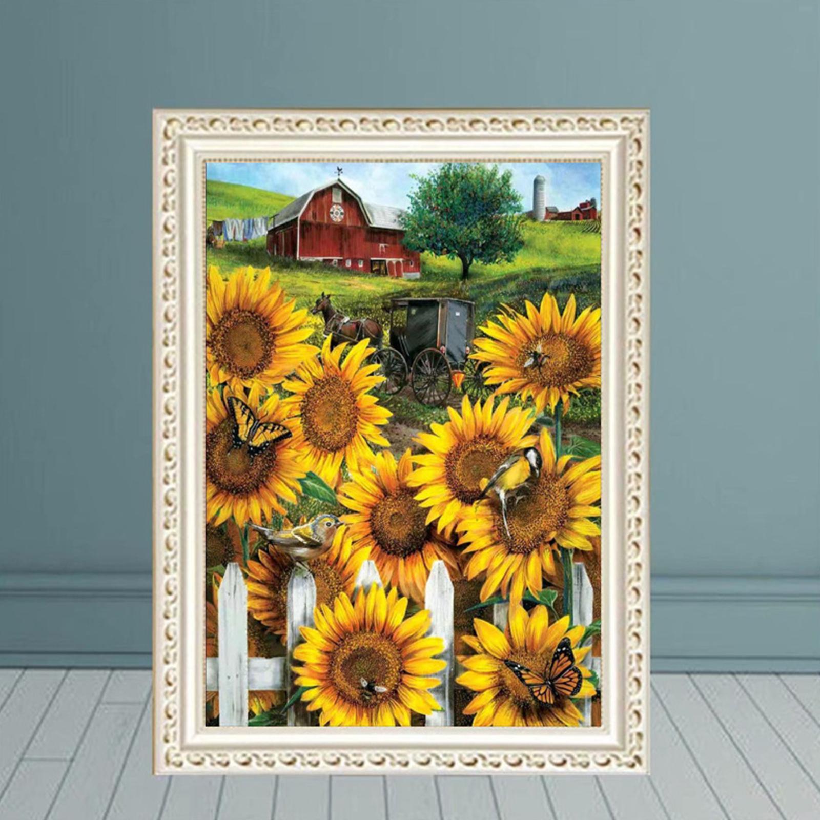 

12 * 16-дюймовый подсолнечник DIY 5D Алмазная живопись Комплект Полный сверло Алмазная живопись Цветочный узор Акриловый