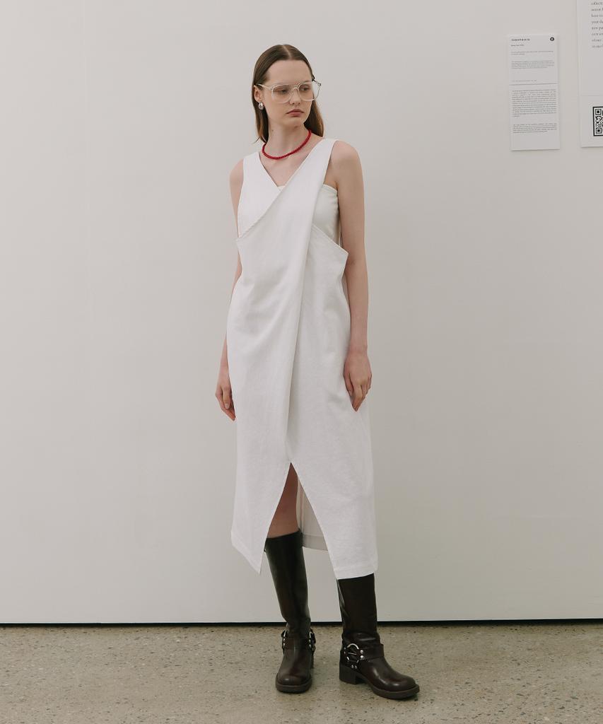 320SHOWROOM Two-Way Wrap Sleeveless Long Linen Dress White