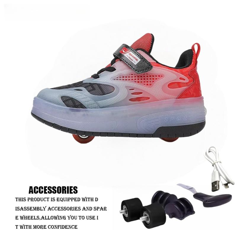 LED Children's Skates with 2 Wheels, Removable Inline Skates, Professional Boys and Girls with Wheels Sports Shoes