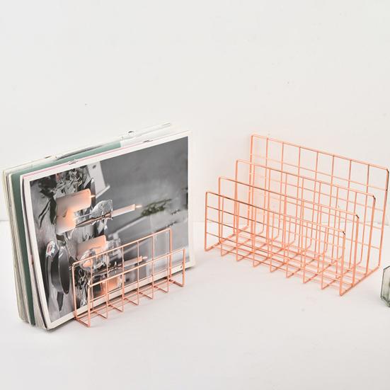 Magazine Holder Book Stand with 3 Vertical Compartments Hollow Design Rustproof Storage Rack Office Desk Organizer