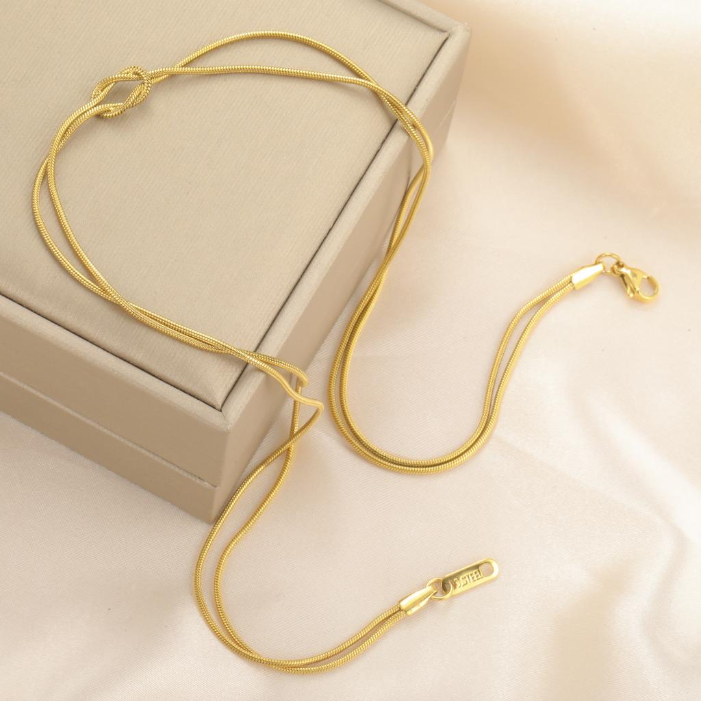 Golden Double Snake Chain Love Knot Pendant Necklace For Women Minimalist Jewelry Gift