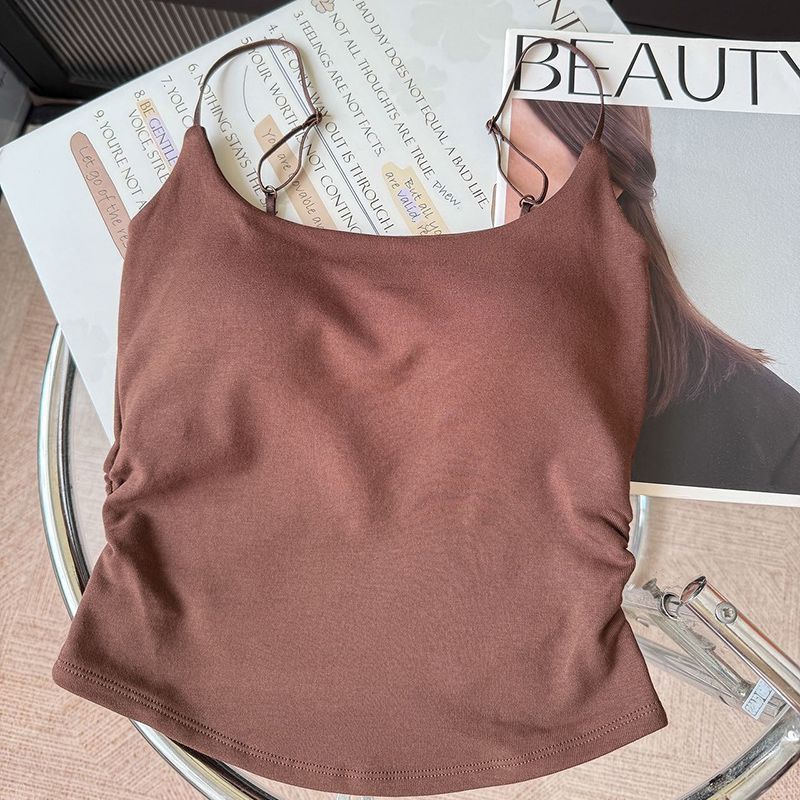 Autumn and Winter New Velvet Sling Vest Thickened Warm with Chest Pad Women's Underwear with Slim Back Top
