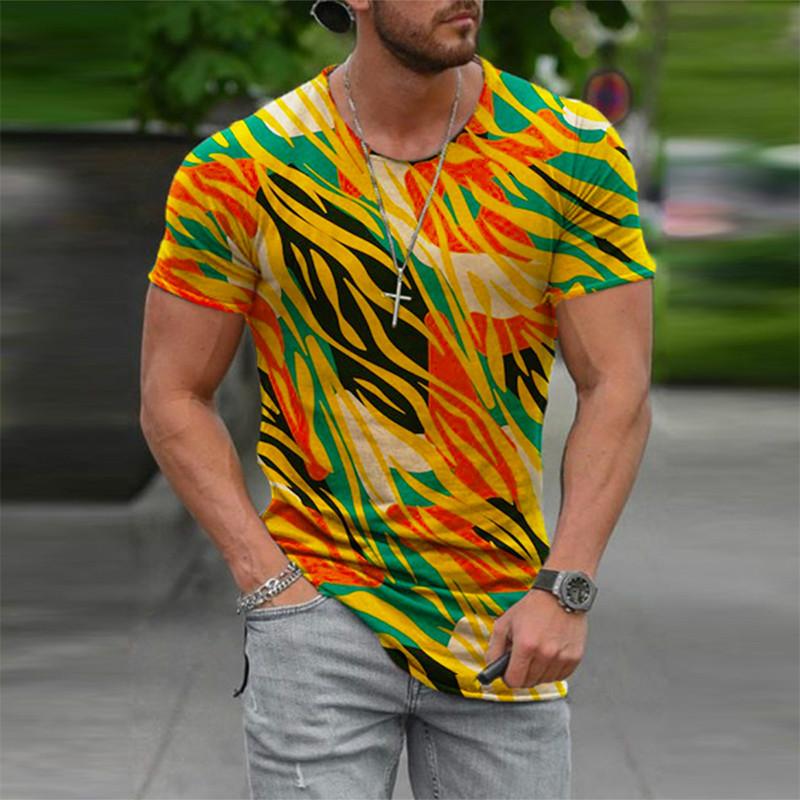 Retro 3D Potisk Pánské Tričko Ležérní Krátký Rukáv O-Výstřih Pulovr Košile Street Youth Rychleschnoucí Módní Oblečení Pánské Topy