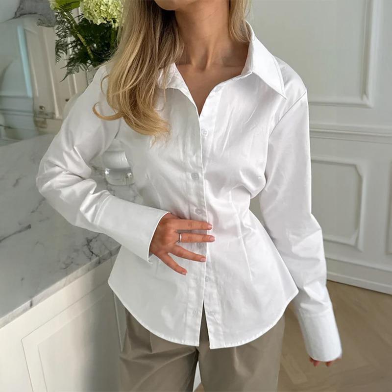 

Весна Осень Водолазка Элегантная Мода Однотонная Рубашка Женская Однобортная Универсальный Кардиган Блузка Топ S белый