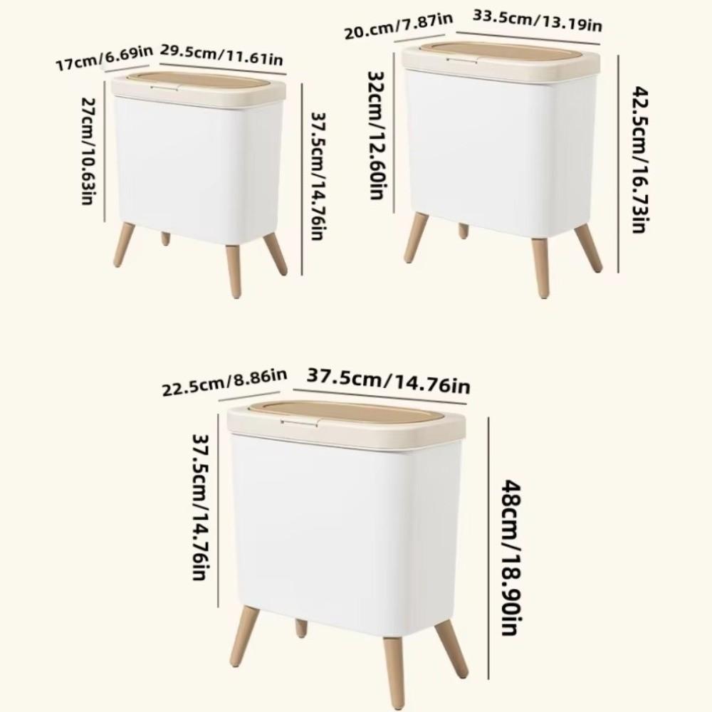 Large Capacity S/M/L Trash Can with Lid Press Type Waste Bin with Legs Narrow Plastic Trash Bin Kitchen Household Cleaning Tools