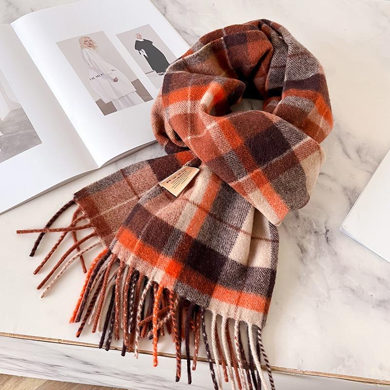 Selected pure wool plaid scarf classic unisex couple winter warm scarf