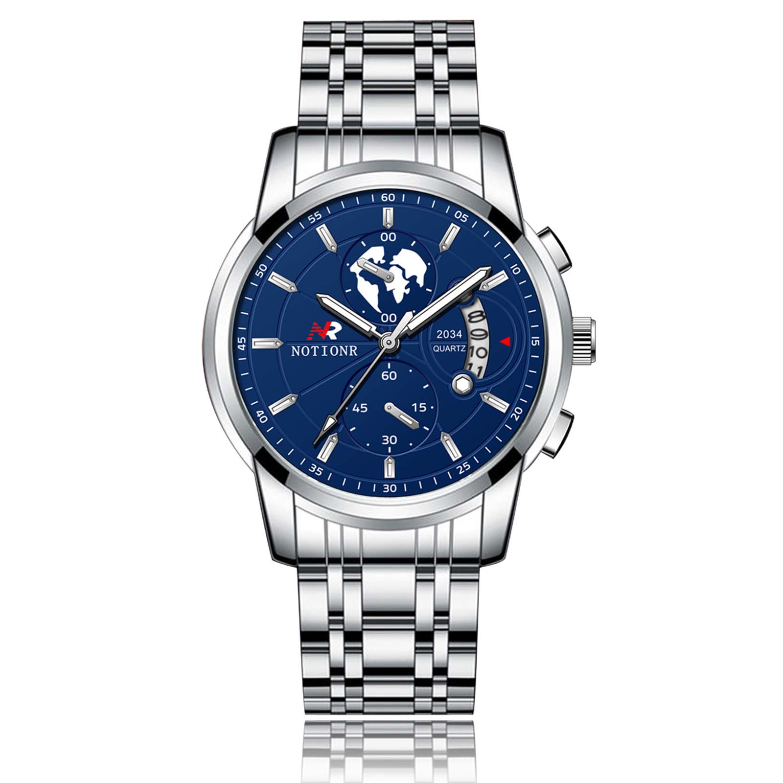 

Чоловічий кварцовий годинник Класичний чоловічий діловий годинник Модний військовий годинник Аналоговий годинник з календарем Повсякденний годинник срібний/синій