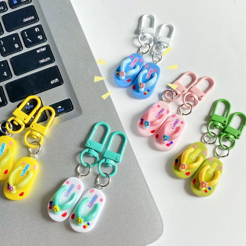 Small Flip Flop Keychain Cute Shoe Pattern Key Rings Resin Texture Assorted Colors Key Holder Suitable for Women Boy