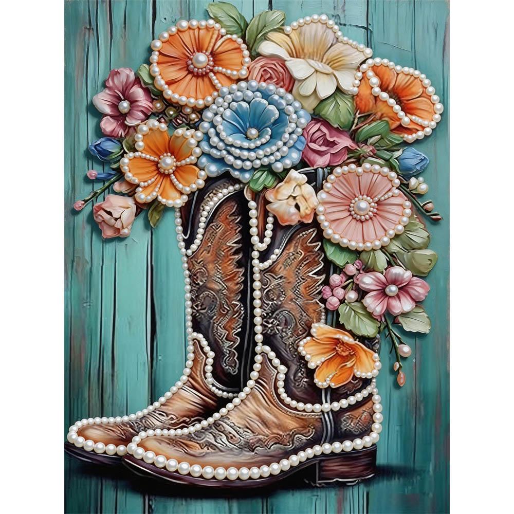 

Unique DIY Pearl Gem Painting Kit 30x40cm The Flowers in The Boots Frameless Art Perfect Handmade Gift for Adults Home Wall Decor for Any Occasion 30x40cm