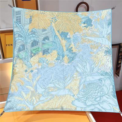 New 90x90cm Design Shawl Foreast Printed Silk Scarf Square Scarves Lady Wraps Kerchief Woman Neck Shawl Wraps