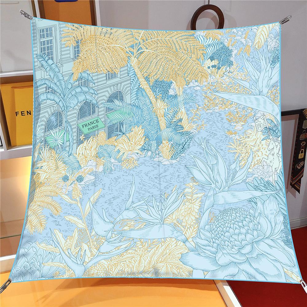 

New Silk Scarf Women Jungle Square Scarves Head Echarpes Silk Foulards Femme Wraps Beach Shawls Bandana Lady Hijabs 90CM 90x90cm