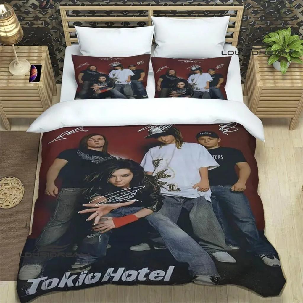 Täcke Tokio Hotel Band Tryckt Sängklädesset Rockband HD Täcke För Barn Sängklädesset Sängkläder Sovrumsinredning