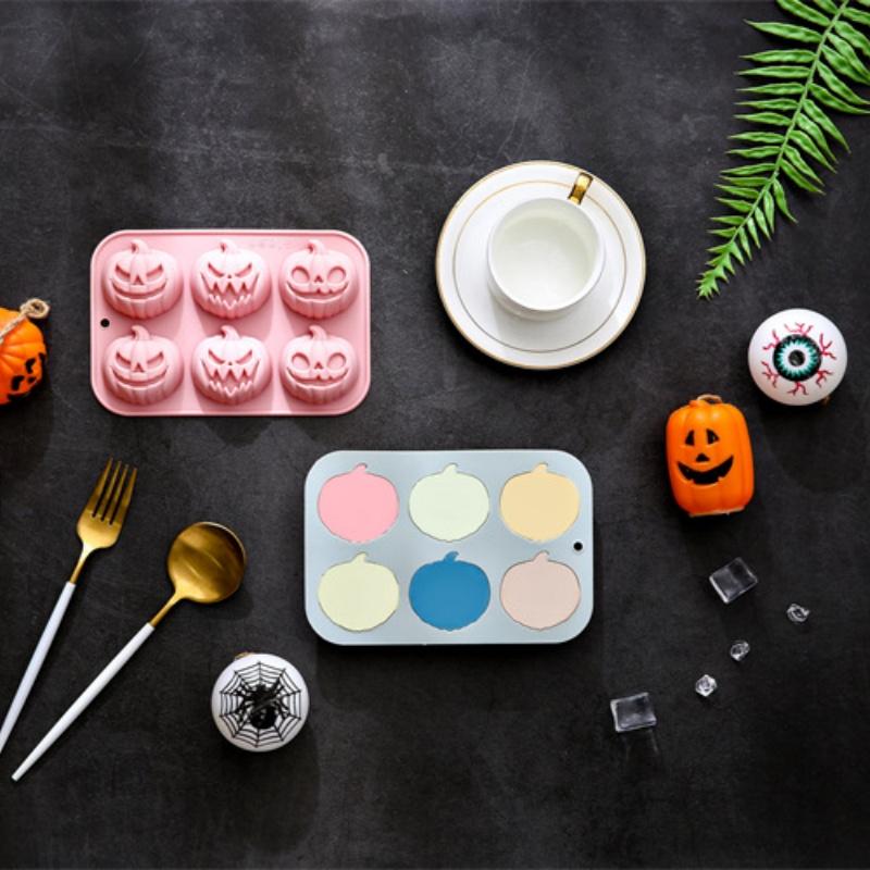 6-in-3 Pumpkin Shaped Silicone Mold Halloween Cake Mold Handmade Soap Chocolate Mold Used for Halloween Decoration