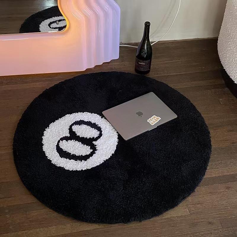 Tappeto Rotondo Creativo Nero 8-Palle Cartone Animato Antiscivolo e Anti-Sporco Tappetino per Piedi Soggiorno Tappeto per Pavimento Decorazione Casa