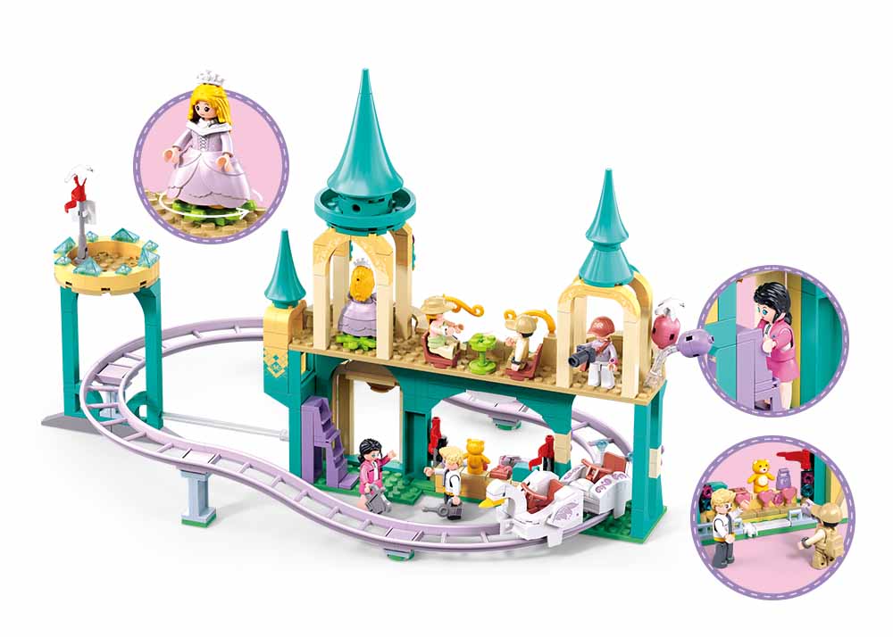 448Pcs Pink Dream Princess Construction Blocks Set Amusement Park Model Educational Plaything For Girls City Leap Over The Castle Present