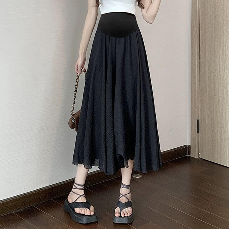 2026 Summer Maternity A-line Ice Silk Cotton Linen Midi Skirt 2XL
