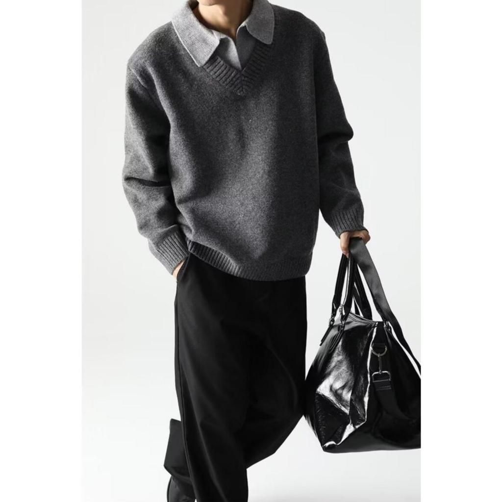 Retro V-Ausschnitt Zweiteiliger Strickpullover - Herren Herbst/Winter Entspannter Stil