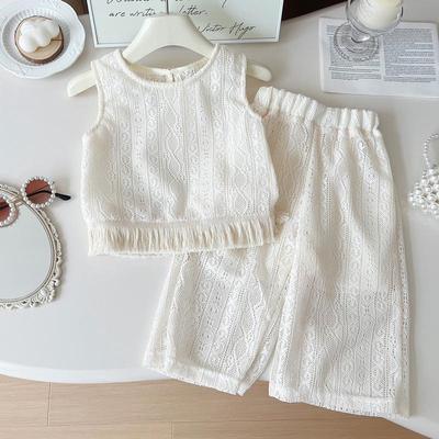 Sommer-Strickweste & Weitbeinige Hose Zweiteiler-Set für Mädchen - Koreanischer Modestil