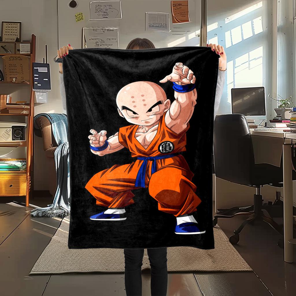 1PC Krillin Print Flannel Blanket, High quality All Seasons, Home Decor, Warmth and Comfort, Perfect for Christmas Gifts