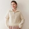 Thick Cable Knit Cashmere Half-Zip Lapel Sweater - Women's Polo Neck Base Layer, Autumn/Winter Korean Style.