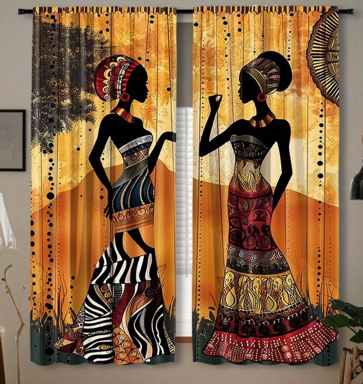 2pcs Women'S Curtains for Home Decoration, Rod Pocket Window Covering Bedroom Office Kitchen Living Room And Study
