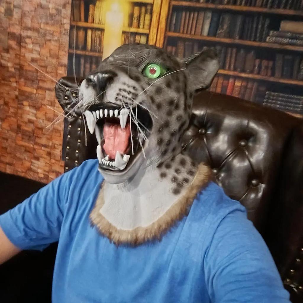 Animal Headgear Mask, Realistic Gray Leopard Mask