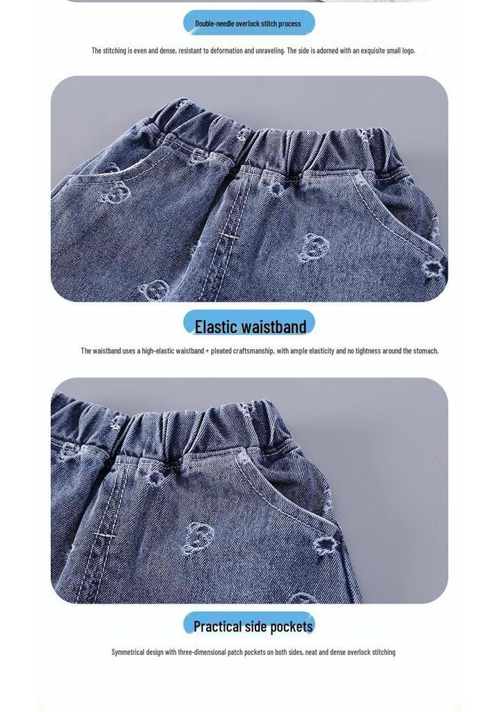 Dreiteiliger Sommeranzug im koreanischen Stil aus Denim-Jacquard für Mädchen