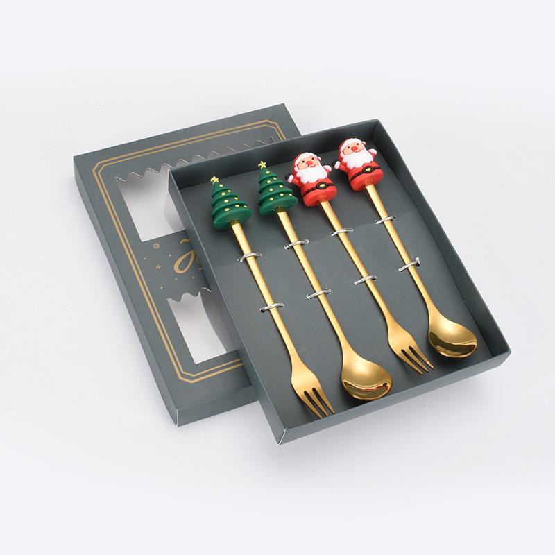 Christmas Cartoon Snowman Spoon & Fork Set - Cute Dessert Cutlery Gift